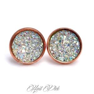 3 for 15🎀sparkly Drusy style rose gold earrings